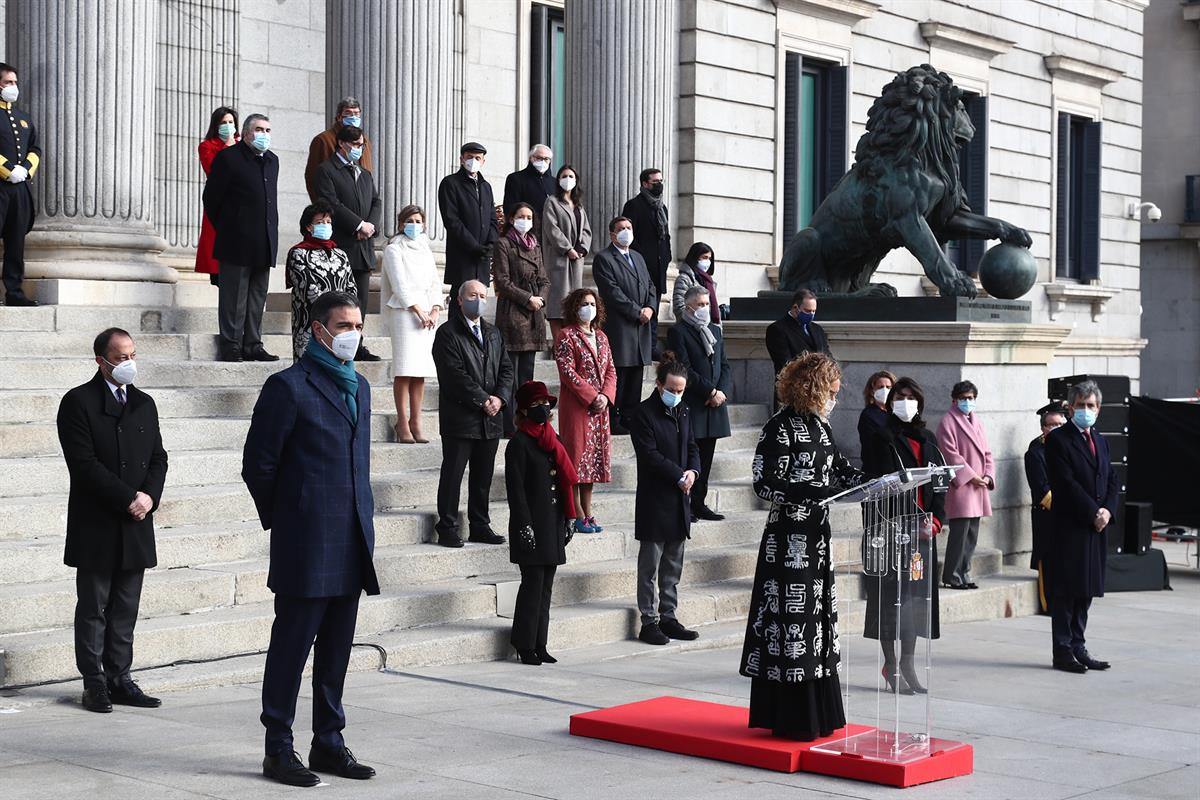 6/12/2020. Acto institucional por el Día de la Constitución. El presidente del Gobierno, Pedro Sánchez, participa, junto a todos los miembro...