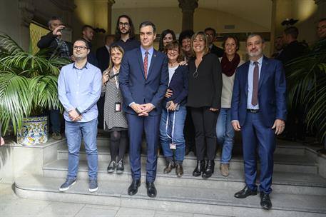 7/02/2020. Pedro Sánchez se reúne con la presidenta de la Diputación de Barcelona. Foto de familia del presidente del Gobierno, Pedro Sánche...