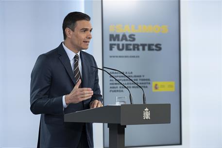 7/06/2020. Conferencia de prensa del presidente del Gobierno. El presidente del Gobierno, Pedro Sánchez, durante la rueda de prensa ofrecida...