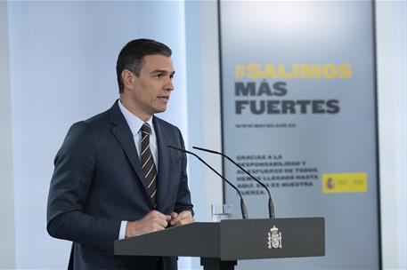 7/06/2020. Conferencia de prensa del presidente del Gobierno. El presidente del Gobierno, Pedro Sánchez, durante la rueda de prensa ofrecida...