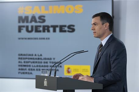 7/06/2020. Conferencia de prensa del presidente del Gobierno. El presidente del Gobierno, Pedro Sánchez, durante la rueda de prensa ofrecida...