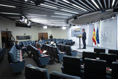 7/06/2020. Conferencia de prensa del presidente del Gobierno. El presidente del Gobierno, Pedro Sánchez, durante la rueda de prensa ofrecida...