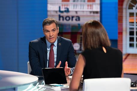 7/09/2020. Entrevista a Pedro Sánchez en 'La hora de La 1', de Televisión Española. El presidente del Gobierno, Pedro Sánchez, durante la en...