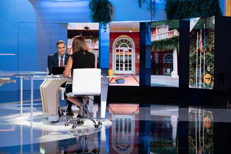 7/09/2020. Entrevista a Pedro Sánchez en 'La hora de La 1', de Televisión Española. El presidente del Gobierno, Pedro Sánchez, durante la en...