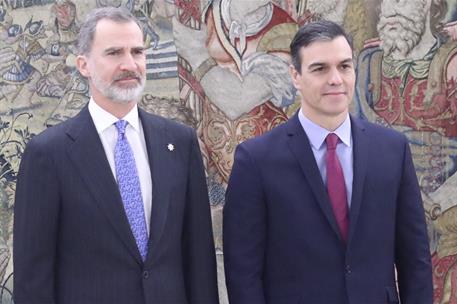 8/01/2020. Pedro Sánchez promete ante el rey su cargo como presidente del Gobierno. Pedro Sánchez tras prometer su cargo como presidente del...