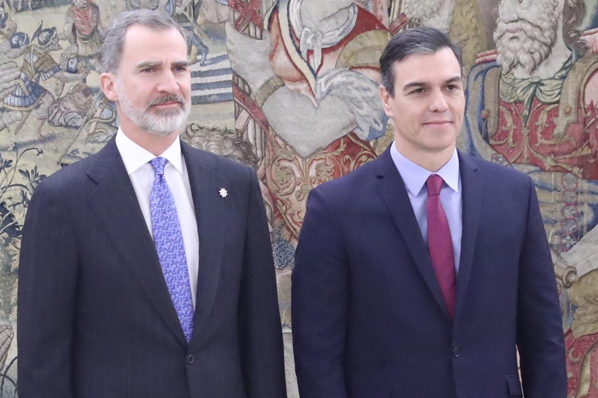 8/01/2020. Pedro Sánchez promete ante el rey su cargo como presidente del Gobierno. Pedro Sánchez tras prometer su cargo como presidente del...