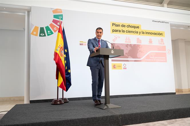 9/07/2020. Sánchez presenta el Plan de choque por la Ciencia y la Innovación. El presidente del Gobierno, Pedro Sánchez, durante la presenta...