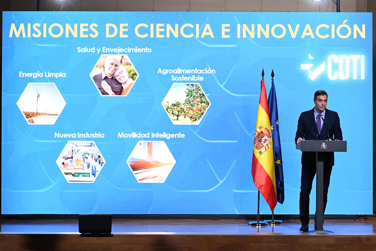 9/12/2020. Sánchez preside la presentación del Programa Misiones de Ciencia e Innovación. El presidente del Gobierno, Pedro Sánchez, durante...