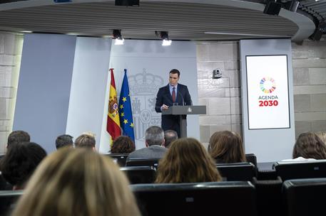 10/03/2020. Comparecencia de Sánchez tras la reunión extraordinaria del Consejo Europeo, celebrada por videoconferencia. El presidente del G...