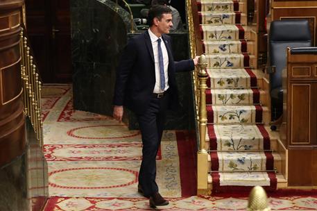 11/02/2020. Proposición de Ley Orgánica de la eutanasia. El presidente del Gobierno, Pedro Sánchez; a su llegada a la presentación, por part...