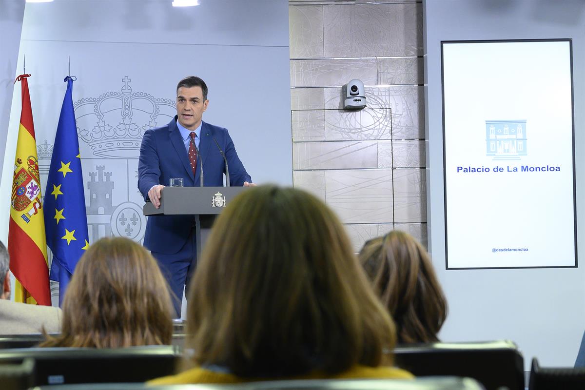 12/01/2020. Sánchez detalla la composición del nuevo Gobierno. El presidente del Gobierno, Pedro Sánchez, durante su comparecencia ante los ...