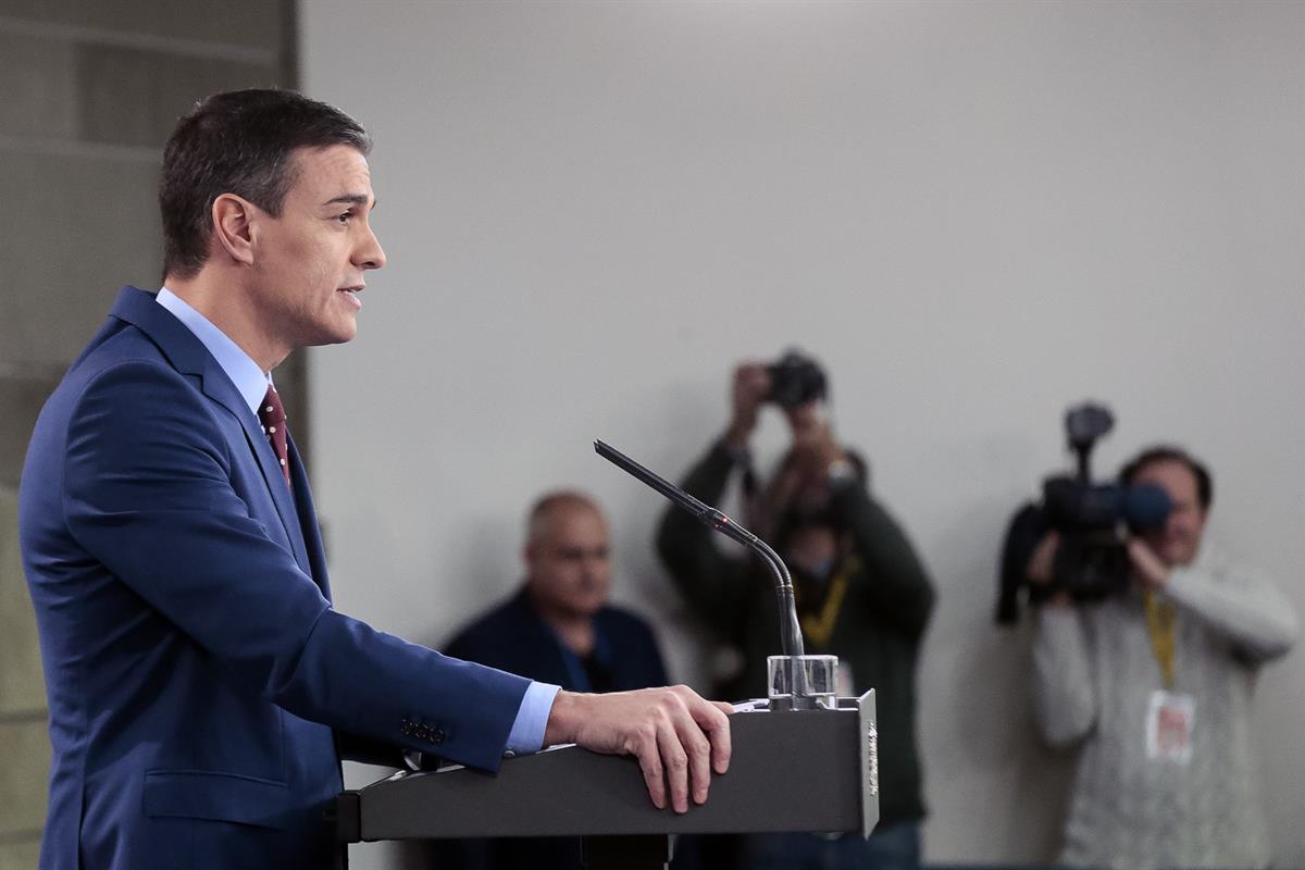 12/01/2020. Sánchez detalla la composición del nuevo Gobierno. El presidente del Gobierno, Pedro Sánchez, durante su comparecencia ante los ...