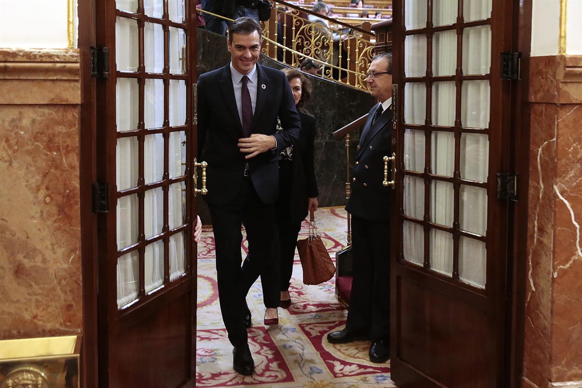 12/02/2020. Sesión parlamentaria de control al Gobierno. El presidente del Gobierno, Pedro Sánchez, acompañado de la vicepresidenta primera ...