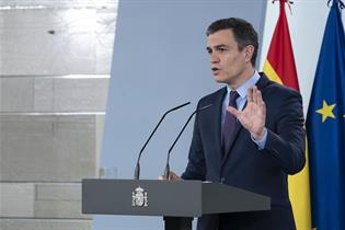 El presidente del Gobierno, Pedro Sánchez, durante su comparecencia en La Moncloa