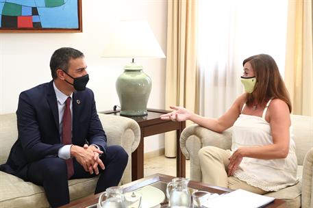 12/08/2020. Pedro Sánchez se reúne con Francina Armengol. El presidente del Gobierno, Pedro Sánchez, durante la reunión que ha mantenido con...