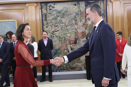 13/01/2020. Toma de posesión del Gobierno presidido por Pedro Sánchez. La ministra de Industria, Comercio y Turismo, Reyes Maroto Illera, sa...