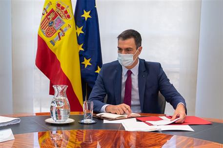 13/07/2020. Pedro Sánchez preside el Comité de seguimiento del coronavirus. El presidente del Gobierno, Pedro Sánchez durante la reunión del...