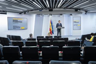 El presidente del Gobierno, Pedro Sánchez, durante su comparecencia en La Moncloa