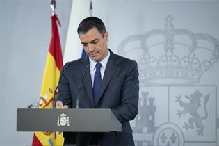 El presidente del Gobierno, Pedro Sánchez, durante su comparecencia en La Moncloa