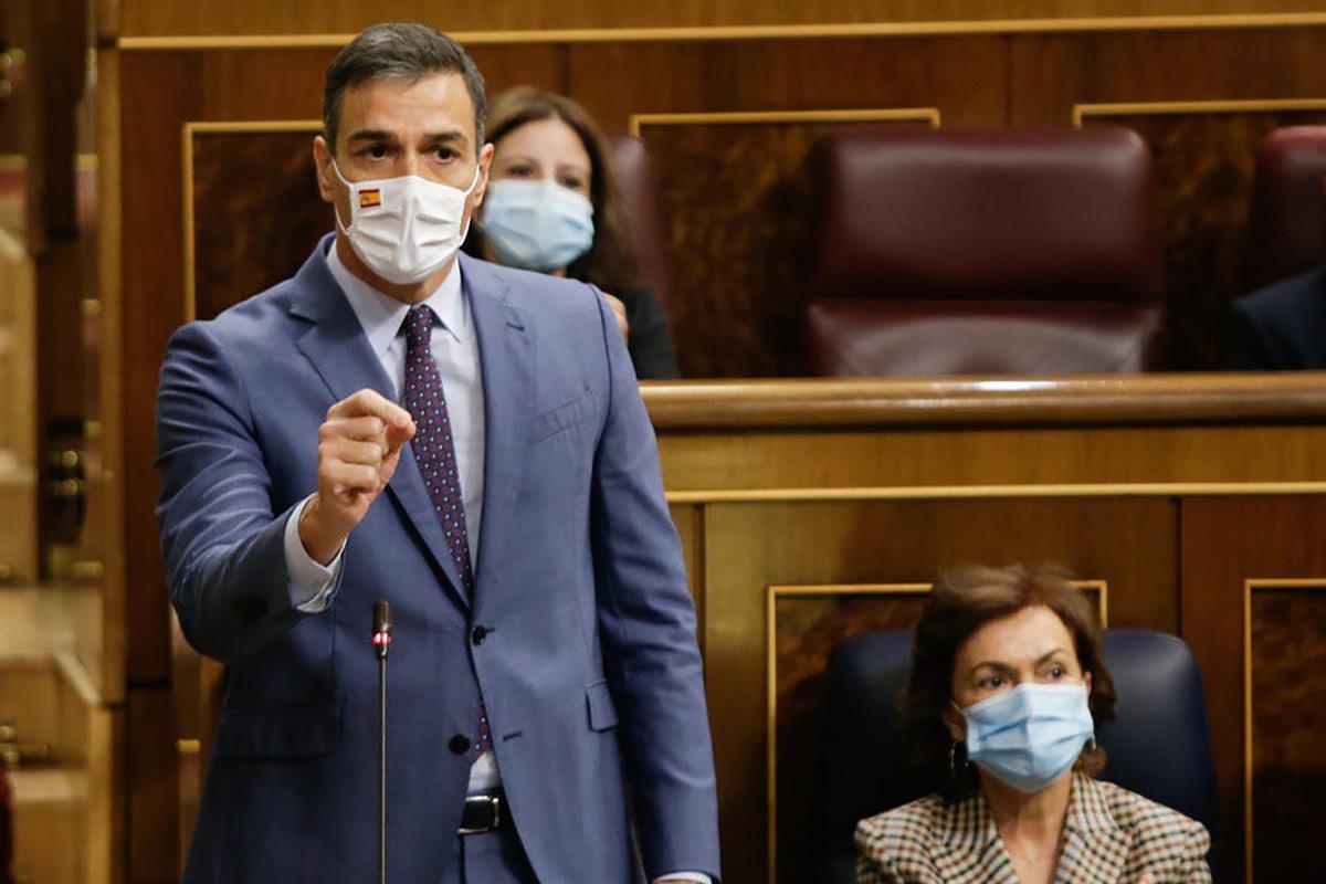 14/10/2020. Sánchez asiste a la sesión de control en el Congreso. El presidente del Gobierno, Pedro Sánchez, interviene en la sesión del con...