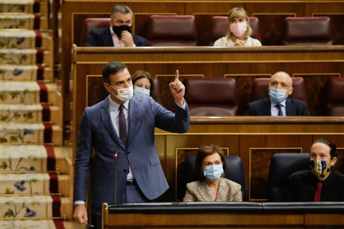 14/10/2020. Sánchez asiste a la sesión de control en el Congreso. El presidente del Gobierno, Pedro Sánchez, interviene en la sesión del con...