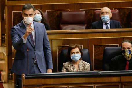 14/10/2020. Sánchez asiste a la sesión de control en el Congreso. El presidente del Gobierno, Pedro Sánchez, durante la sesión del control e...