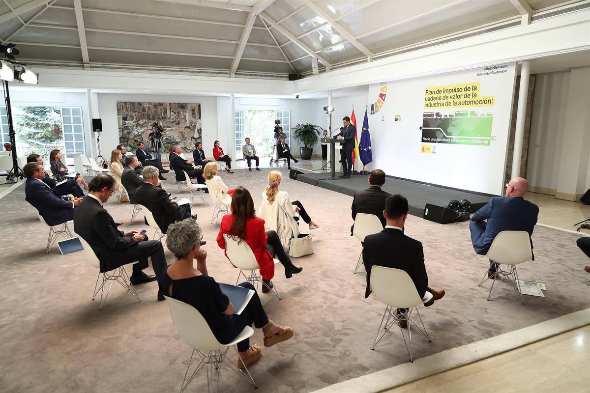 15/06/2020. Pedro Sánchez en la presentación del Plan de Impulso a la cadena de valor de la Industria de la Automoción. El presidente del Go...