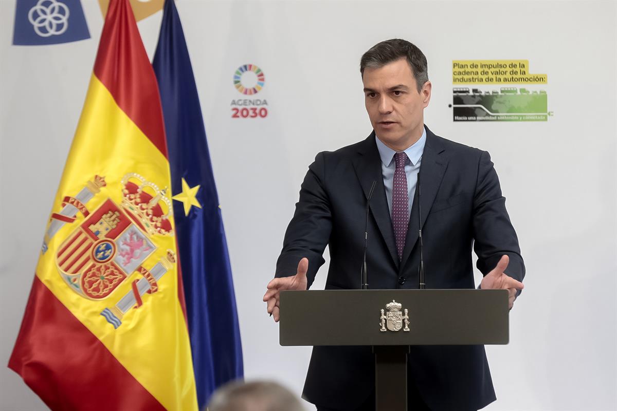 15/06/2020. Pedro Sánchez en la presentación del Plan de Impulso a la cadena de valor de la Industria de la Automoción. El presidente del Go...