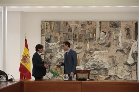 16/04/2020. Pedro Sánchez preside la reunión del Comité de Gestión Técnica del Coronavirus. El presidente del Gobierno, Pedro Sánchez, junto...