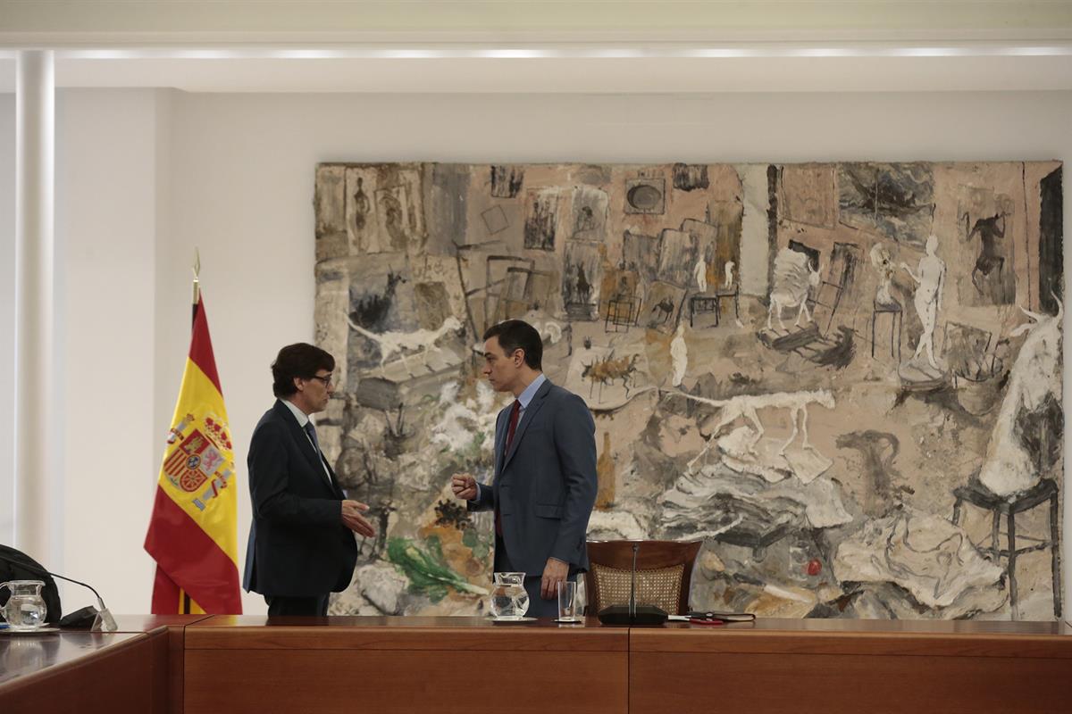 16/04/2020. Pedro Sánchez preside la reunión del Comité de Gestión Técnica del Coronavirus. El presidente del Gobierno, Pedro Sánchez, junto...