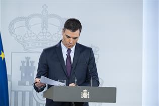 El presidente del Gobierno, Pedro Sánchez, durante su comparecencia en La Moncloa