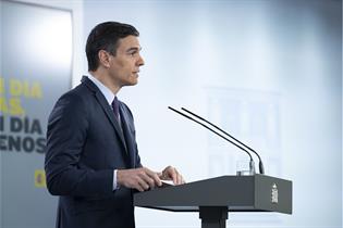 El presidente del Gobierno, Pedro Sánchez, durante su comparecencia en La Moncloa