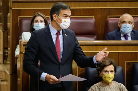 16/09/2020. Pedro Sánchez asiste a la sesión de control al Gobierno. El presidente del Gobierno, Pedro Sánchez, durante su intervención, en ...