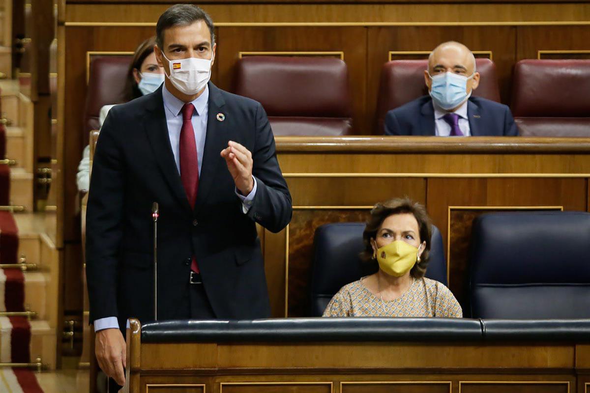 16/09/2020. Pedro Sánchez asiste a la sesión de control al Gobierno. El presidente del Gobierno, Pedro Sánchez, durante su intervención, en ...