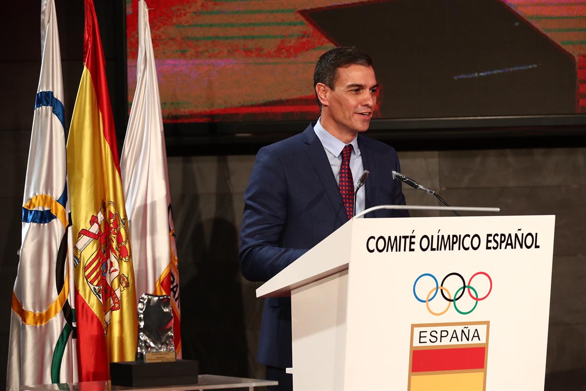 16/12/2020. El presidente asiste a la gala anual del Comité Olímpico Español. El presidente del Gobierno, Pedro Sánchez, durante la gala anu...