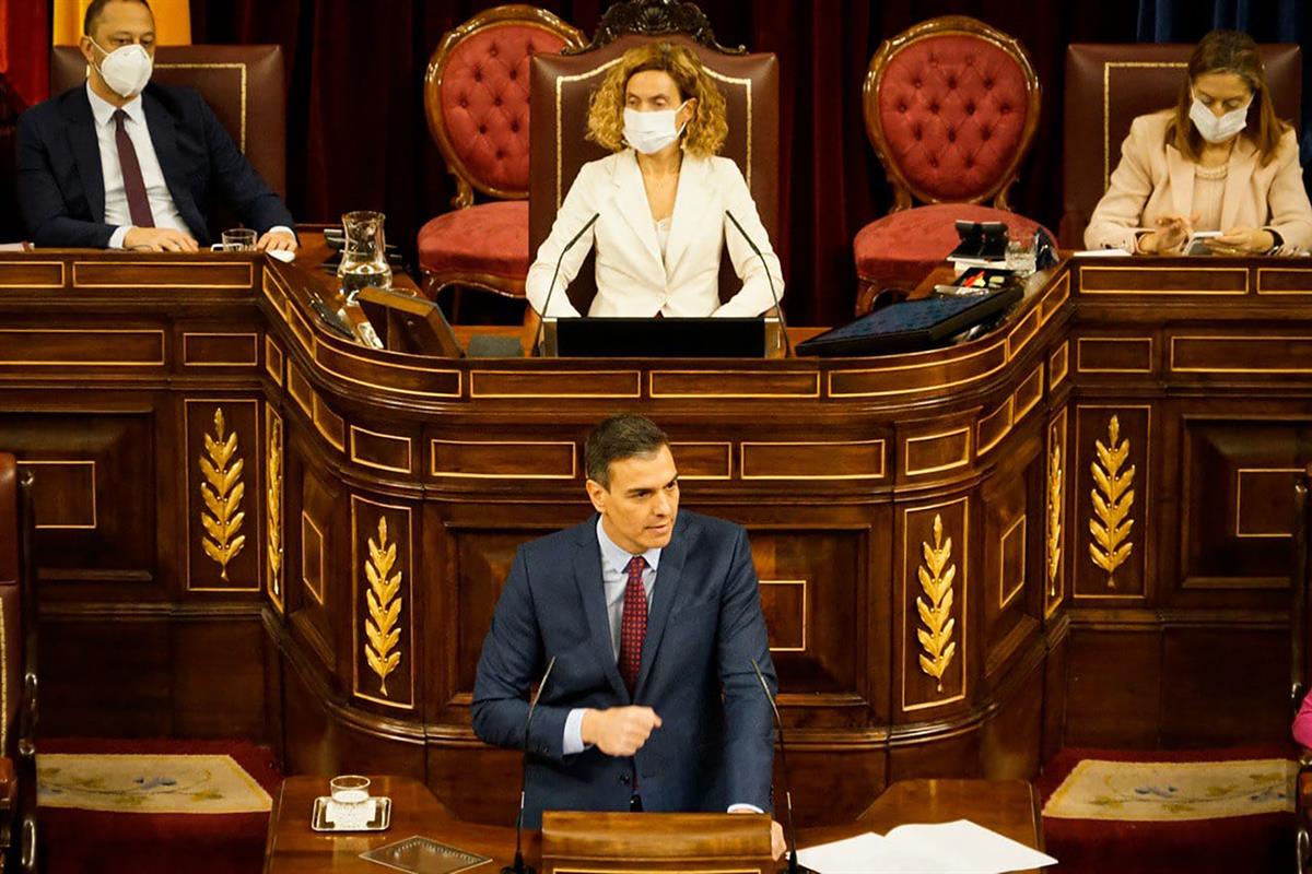 16/12/2020. Pedro Sánchez comparece ante el Pleno del Congreso de los Diputados. El presidente del Gobierno, Pedro Sánchez, durante su inter...