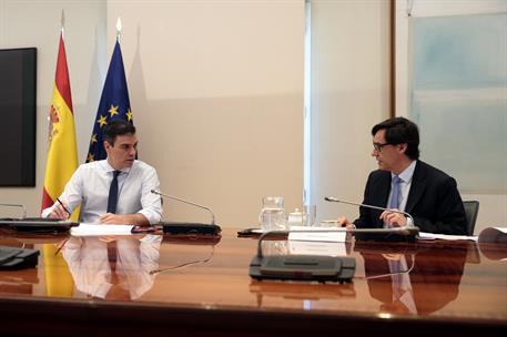 17/05/2020. Conferencia del presidente del Gobierno con los presidentes autonómicos. El presidente del Gobierno, Pedro Sánchez, durante la c...