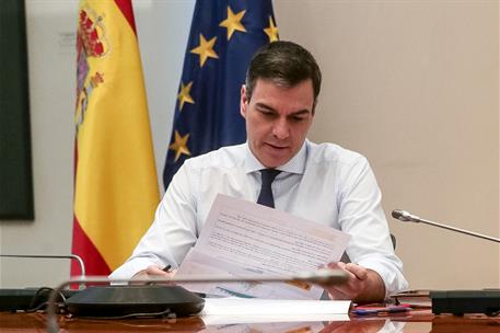 17/05/2020. Conferencia del presidente del Gobierno con los presidentes autonómicos. El presidente del Gobierno, Pedro Sánchez, durante la c...