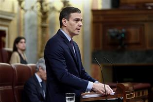 El presidente del Gobierno, Pedro Sánchez, durante su intervención ante el Pleno del Congreso de los Diputados