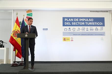 18/06/2020. Sánchez presenta el Plan de Impulso al Sector Turístico. El presidente del Gobierno, Pedro Sánchez, durante su intervención en e...