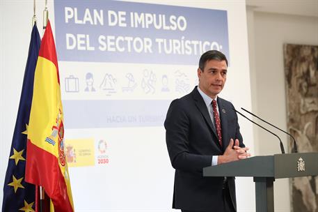 18/06/2020. Sánchez presenta el Plan de Impulso al Sector Turístico. El presidente del Gobierno, Pedro Sánchez, durante su intervención en e...