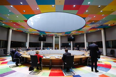 21/07/2020. Pedro Sánchez asiste a la reunión del Consejo Europeo extraordinario en Bruselas. Los jefes de Estado y de Gobierno de la Unión ...