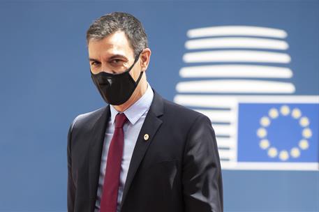 21/07/2020. Pedro Sánchez asiste a la reunión del Consejo Europeo extraordinario en Bruselas. El presidente del Gobierno, Pedro Sánchez, dur...