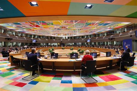 21/07/2020. Pedro Sánchez asiste a la reunión del Consejo Europeo extraordinario en Bruselas. Los jefes de Estado y de Gobierno de la Unión ...