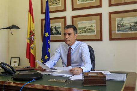 19/08/2020. Consejo Europeo Extraordinario. El presidente del Gobierno, Pedro Sánchez, durante la reunión extraordinaria del Consejo Europeo...