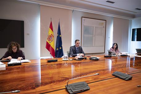 20/04/2020. Reunión telemática de Pedro Sánchez con la FEMP. El presidente del Gobierno, Pedro Sánchez, durante la videoconferencia mantenid...