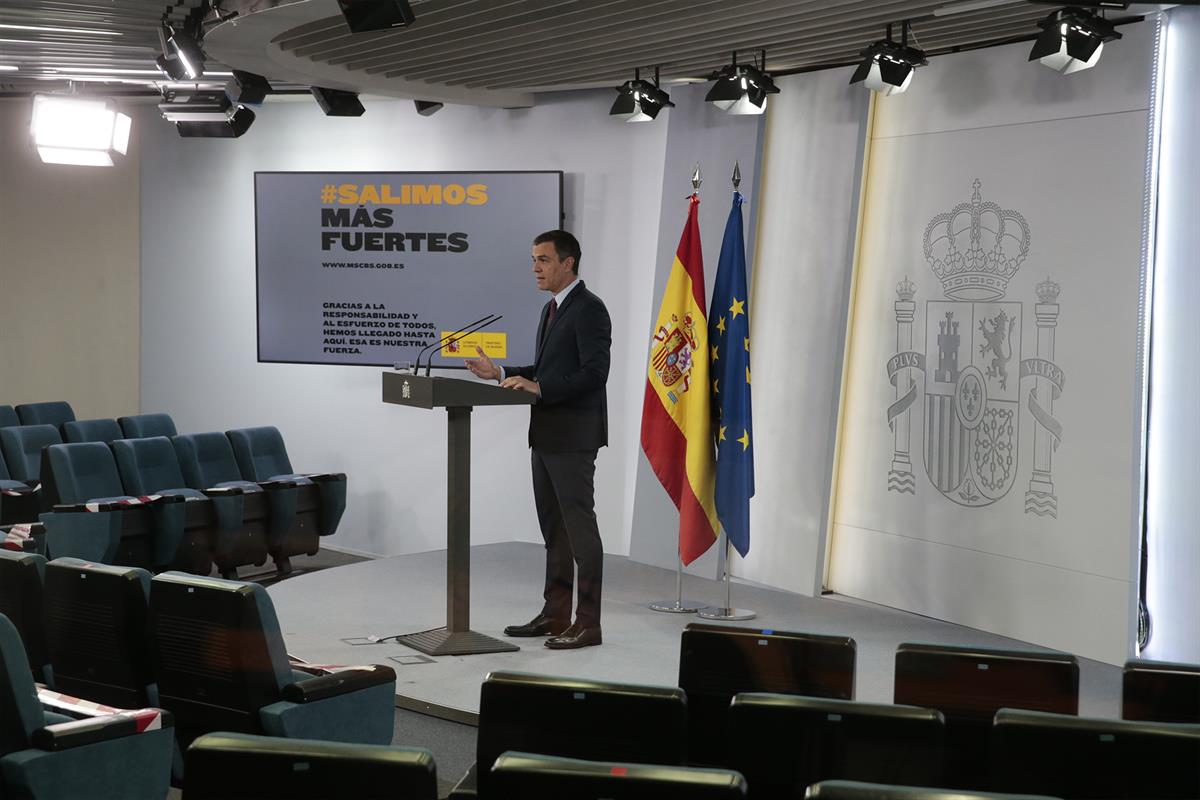 20/06/2020. Comparecencia del presidente del Gobierno. El presidente del Gobierno, Pedro Sánchez, durante su comparecencia ante los medios d...