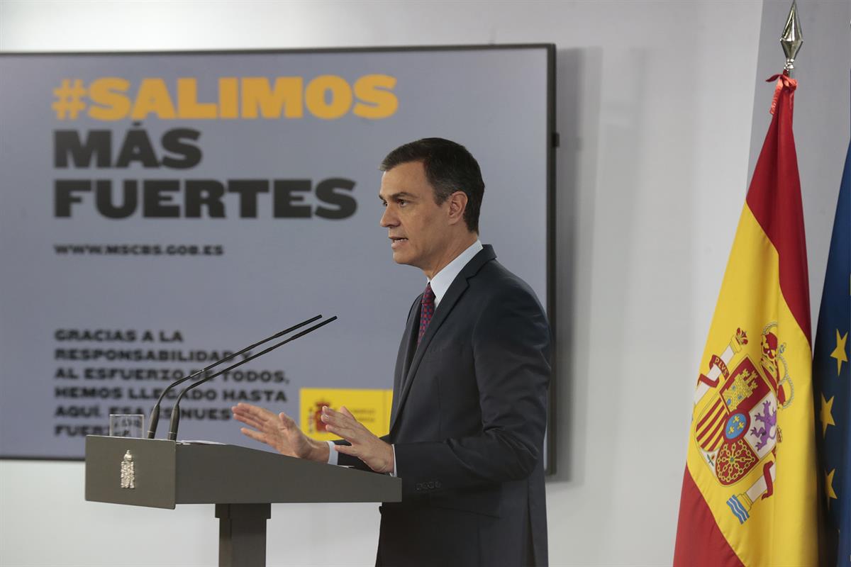 20/06/2020. Comparecencia del presidente del Gobierno. El presidente del Gobierno, Pedro Sánchez, durante su comparecencia ante los medios d...