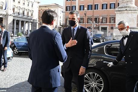 20/10/2020. Pedro Sánchez visita Italia. El presidente del Gobierno, Pedro Sánchez, es recibido por el primer ministro de la República Itali...