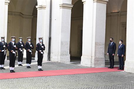 20/10/2020. Pedro Sánchez visita Italia. El presidente del Gobierno, Pedro Sánchez, es recibido por el primer ministro de la República Itali...
